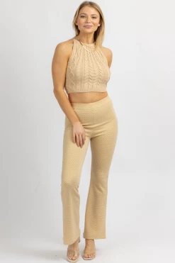 MISS LOVE BEIGE KNIT PRINT FIT + FLARE PANT