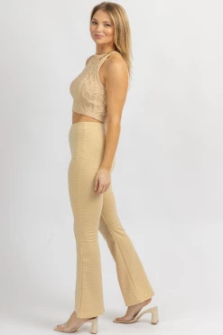 MISS LOVE BEIGE KNIT PRINT FIT + FLARE PANT 14 MISS LOVE BEIGE KNIT PRINT FIT + FLARE PANT