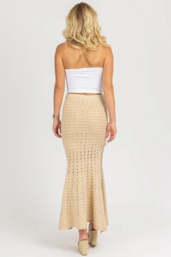 FORE COLLECTION CLOTHING BEIGE KNIT FIT + FLARE SLIT SKIRT