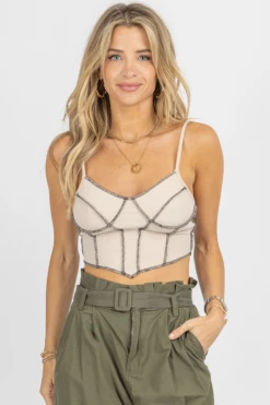 BAILEY ROSE TAUPE OUTSEAM STITCH BUSTIER CROP TANK
