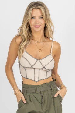 BAILEY ROSE TAUPE OUTSEAM STITCH BUSTIER CROP TANK