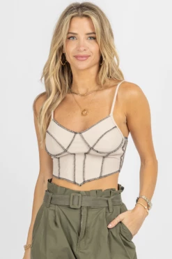 BAILEY ROSE TAUPE OUTSEAM STITCH BUSTIER CROP TANK