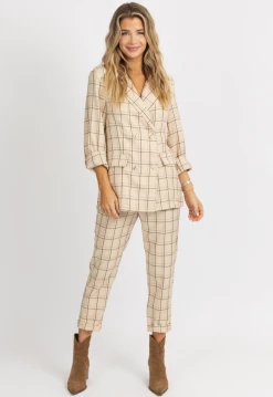 LENA BEIGE PLAID BUTTON BLAZER + PANT SET