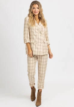 LENA BEIGE PLAID BUTTON BLAZER + PANT SET 7 LENA BEIGE PLAID BUTTON BLAZER + PANT SET
