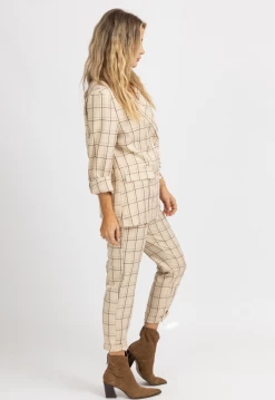 LENA BEIGE PLAID BUTTON BLAZER + PANT SET 8 LENA BEIGE PLAID BUTTON BLAZER + PANT SET
