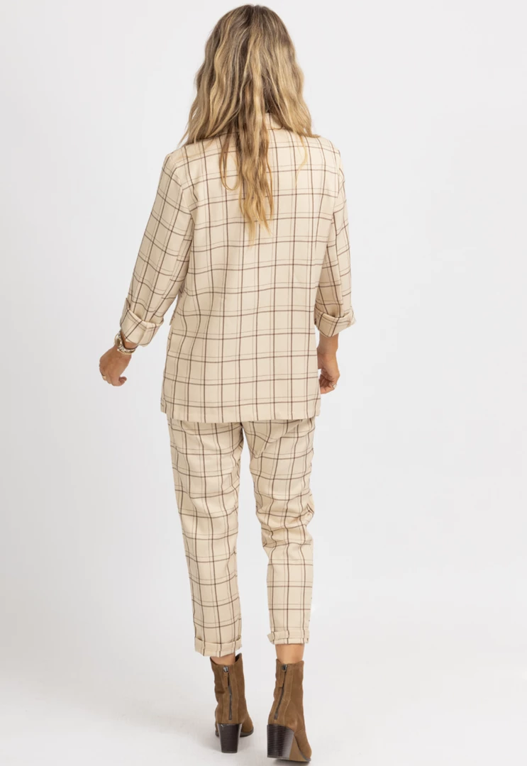 LENA BEIGE PLAID BUTTON BLAZER + PANT SET 5 LENA BEIGE PLAID BUTTON BLAZER + PANT SET