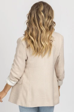 FORE COLLECTION BEIGE GINGHAM RELAXED BUTTON BLAZER NEW ARRIVALS