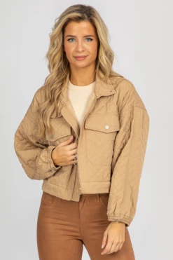 FASCINATION CLOTHING BEIGE QUILTED ZIP UP JACKET