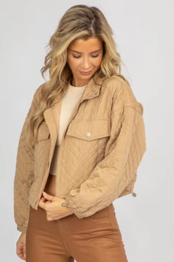 FASCINATION CLOTHING BEIGE QUILTED ZIP UP JACKET