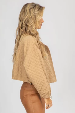 FASCINATION CLOTHING BEIGE QUILTED ZIP UP JACKET