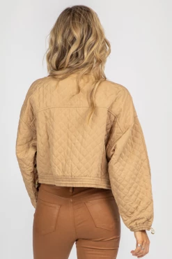 FASCINATION CLOTHING BEIGE QUILTED ZIP UP JACKET