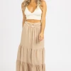 PROMESA CLOTHING BEIGE WOVEN BELTED MAXI SKIRT