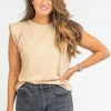 VENTI6 BEIGE SLEEVELESS SHOULDER PAD TOP CLOTHING