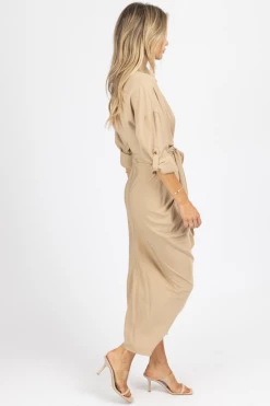 MABLE NEW ARRIVALS TAUPE TENCEL BUTTON DOWN SHIRT DRESS 8 MABLE NEW ARRIVALS TAUPE TENCEL BUTTON DOWN SHIRT DRESS