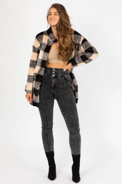 TREND NOTES CLOTHING BLACK ACID WASH 3 BUTTON JEANS