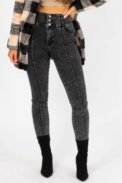 TREND NOTES CLOTHING BLACK ACID WASH 3 BUTTON JEANS
