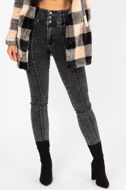 TREND NOTES CLOTHING BLACK ACID WASH 3 BUTTON JEANS