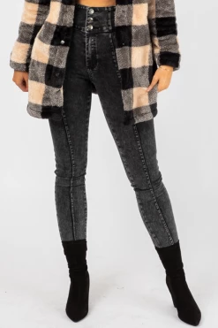 TREND NOTES CLOTHING BLACK ACID WASH 3 BUTTON JEANS