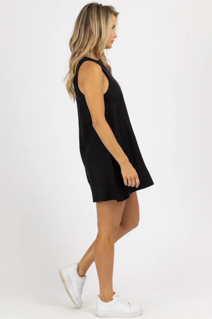 MABLE BLACK SLEEVELESS LINEN A-LINE MINI DRESS CLOTHING 5 MABLE BLACK SLEEVELESS LINEN A-LINE MINI DRESS CLOTHING