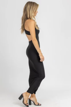WINWIN APPAREL BLACK ASYMMETRIC CUTOUT MAXI DRESS *BACK IN STOCK*