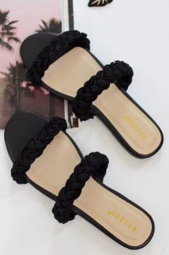 BAMBOO BLACK BRAIDED TWO STRAP SANDAL NEW ARRIVALS