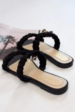 BAMBOO BLACK BRAIDED TWO STRAP SANDAL NEW ARRIVALS