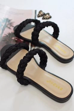 BAMBOO BLACK BRAIDED TWO STRAP SANDAL NEW ARRIVALS