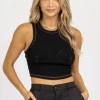 REHAB MOCK NECK STITCH BUST TANK IN BLACK