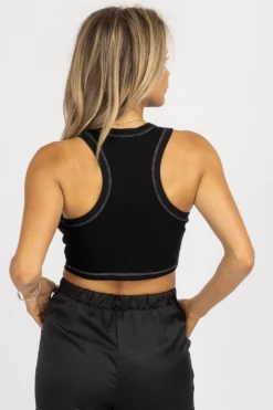 REHAB MOCK NECK STITCH BUST TANK IN BLACK