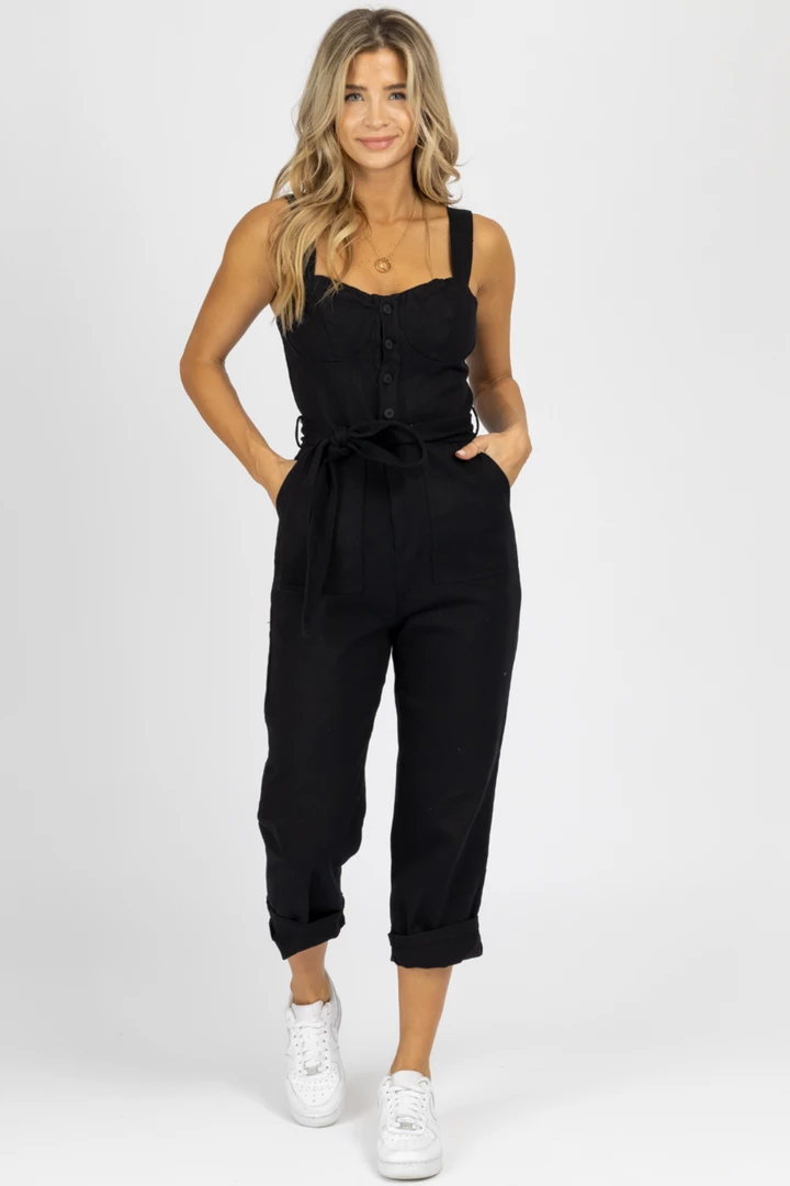 FORE COLLECTION BLACK BUSTIER BUTTON FRONT JUMPSUIT *BACK IN STOCK* 2 FORE COLLECTION BLACK BUSTIER BUTTON FRONT JUMPSUIT *BACK IN STOCK*