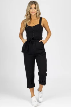 FORE COLLECTION BLACK BUSTIER BUTTON FRONT JUMPSUIT *BACK IN STOCK*
