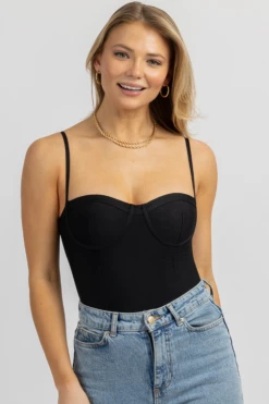 WINWIN APPAREL BLACK BUSTIER SLEEVELESS STRETCH BODYSUIT NEW ARRIVALS