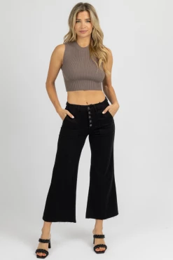 TREND NOTES BLACK BUTTON CROPPED FLARE JEANS CLOTHING 9 TREND NOTES BLACK BUTTON CROPPED FLARE JEANS CLOTHING