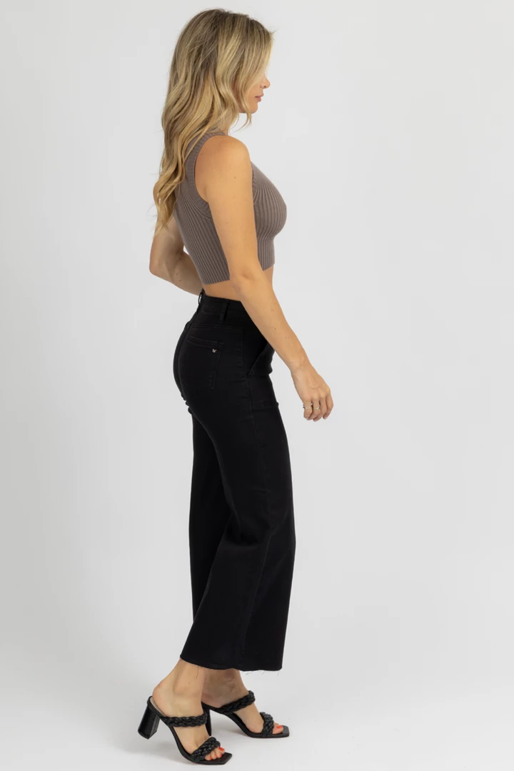 TREND NOTES BLACK BUTTON CROPPED FLARE JEANS CLOTHING 5 TREND NOTES BLACK BUTTON CROPPED FLARE JEANS CLOTHING