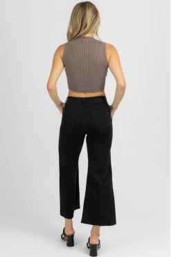 TREND NOTES BLACK BUTTON CROPPED FLARE JEANS CLOTHING 11 TREND NOTES BLACK BUTTON CROPPED FLARE JEANS CLOTHING