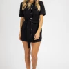FORE COLLECTION BLACK DENIM BELTED MINI DRESS *BACK IN STOCK*