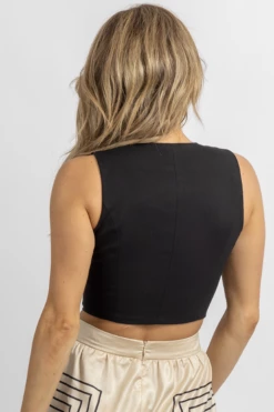 HEY BABE NEW ARRIVALS BLACK BUTTON FRONT VEST TOP