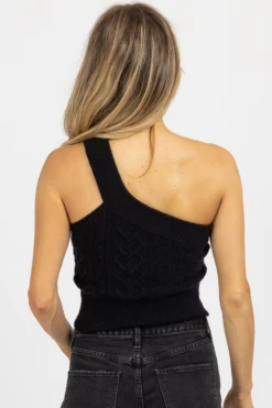 CRESCENT BLACK CABLEKNIT ONE SHOULDER SWEATER TOP 10 CRESCENT BLACK CABLEKNIT ONE SHOULDER SWEATER TOP