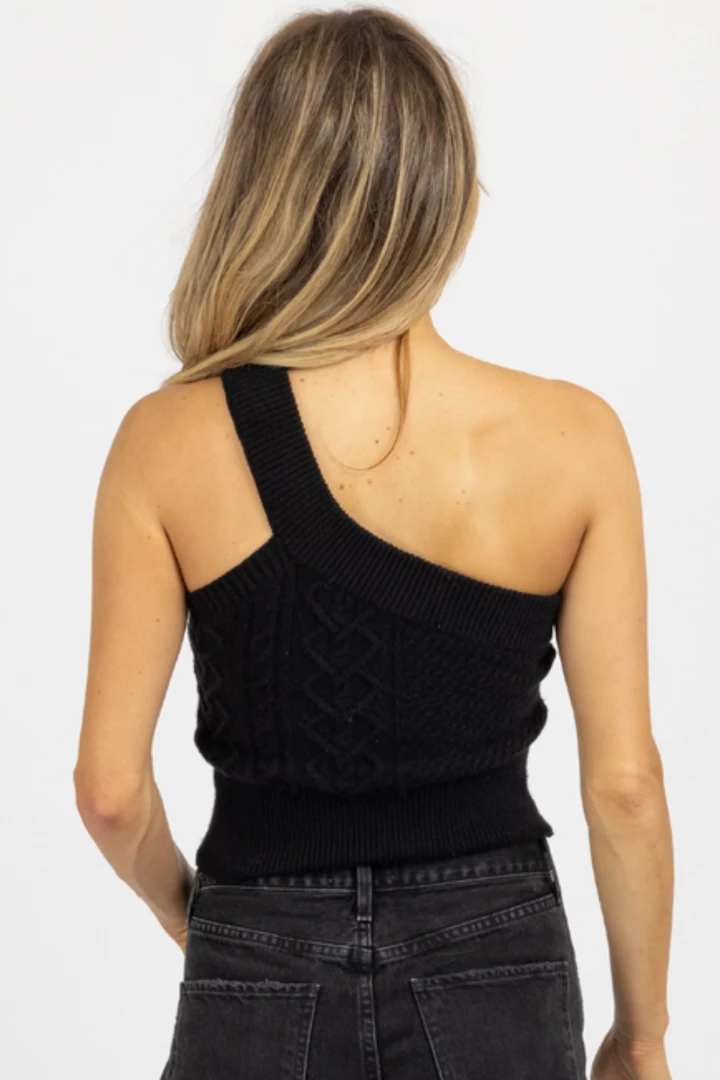 CRESCENT BLACK CABLEKNIT ONE SHOULDER SWEATER TOP 5 CRESCENT BLACK CABLEKNIT ONE SHOULDER SWEATER TOP