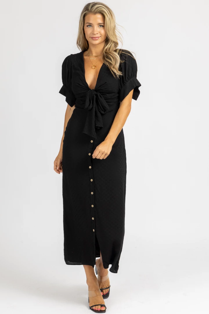 MALIBU BUM BLACK CENTER TIE CAP SLEEVE MAXI DRESS 5 MALIBU BUM BLACK CENTER TIE CAP SLEEVE MAXI DRESS