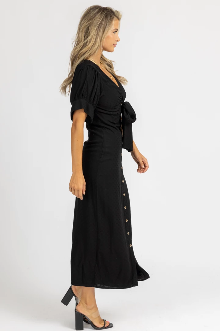 MALIBU BUM BLACK CENTER TIE CAP SLEEVE MAXI DRESS 3 MALIBU BUM BLACK CENTER TIE CAP SLEEVE MAXI DRESS