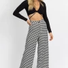 MISS LOVE NEW ARRIVALS B+W CHECK PRINT WIDE LEG PANT