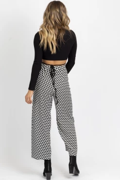 MISS LOVE NEW ARRIVALS B+W CHECK PRINT WIDE LEG PANT