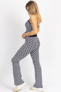 MISS LOVE BLACK CHECK KNIT CROP + PANT SET