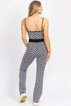 MISS LOVE BLACK CHECK KNIT CROP + PANT SET