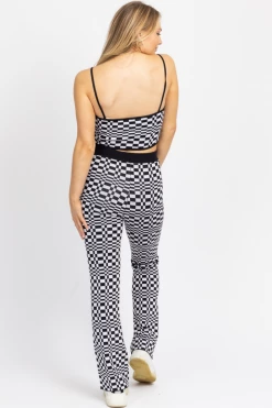MISS LOVE BLACK CHECK KNIT CROP + PANT SET
