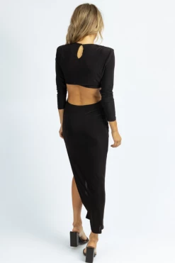 WINWIN APPAREL BLACK LONGSLEEVE CIRCLET CUTOUT MIDI DRESS *BACK IN STOCK* NEW ARRIVALS