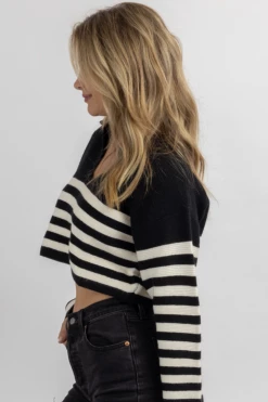 CRESCENT NEW ARRIVALS BLACK CORBIN STRIPED POLO COLLARED TOP 9 CRESCENT NEW ARRIVALS BLACK CORBIN STRIPED POLO COLLARED TOP