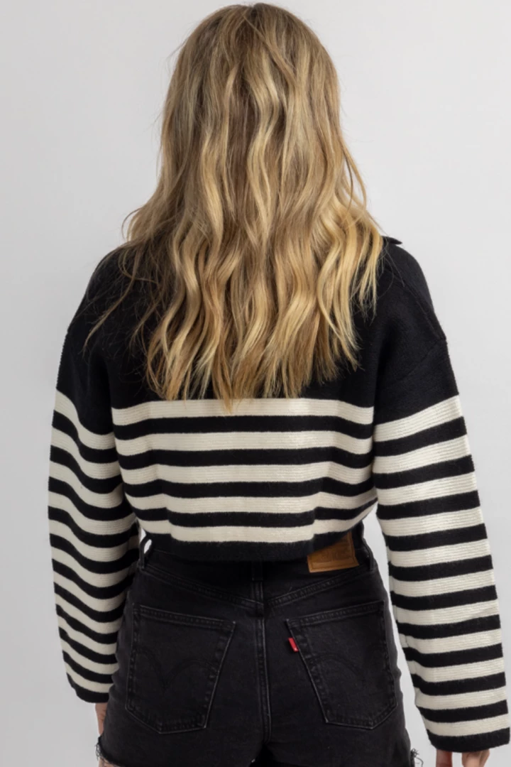 CRESCENT NEW ARRIVALS BLACK CORBIN STRIPED POLO COLLARED TOP 6 CRESCENT NEW ARRIVALS BLACK CORBIN STRIPED POLO COLLARED TOP