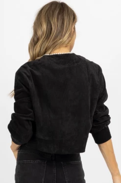 BLUE BLUSH PEARL TRIM CORDUROY CROP JACKET